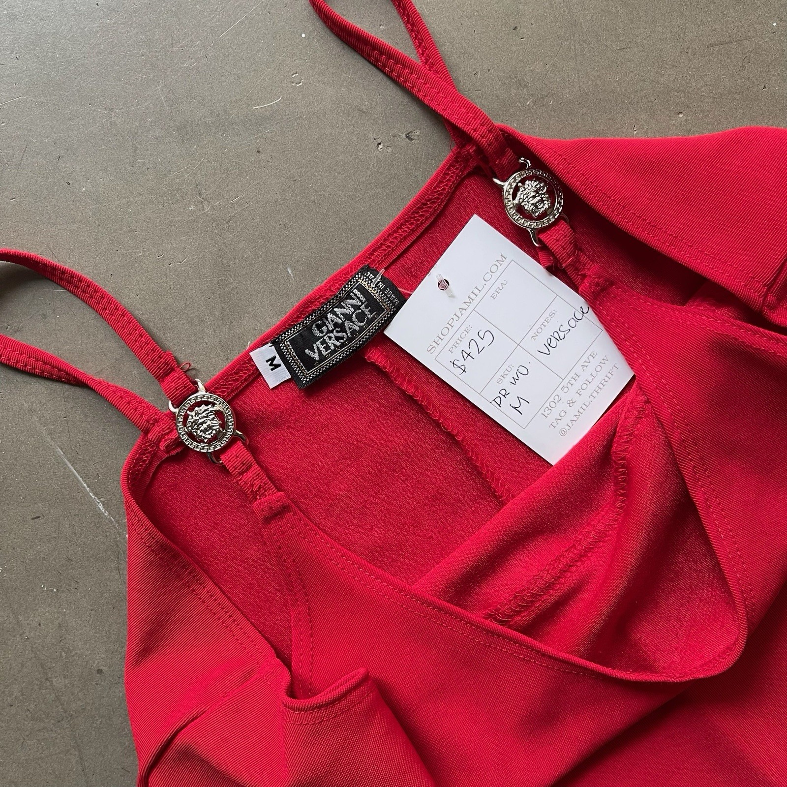 Gianni Versace Red Maxi Dress Strappy Sleeveless Logo Silver Medusa Accent M thumbnail 10