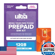 Ultra Mobile Prepaid Plan Unlimited Talk Text 12GB 5G LTE 1 Month 3-in-1 SIM