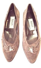 Bally Vtg 80s Made in Italy Grey Suede Crocodile Kitten Heel Pumps Womens Sz 6M