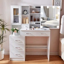 Vanity & Mirrow 3 Color Led Lights Makeup Desk Dressing Desk White Christmas