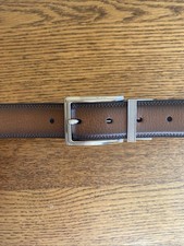 Mens 38" REVERSIBLE Black Brown Leather Belt 1-1/8" Wide Silver Buckle Excellent