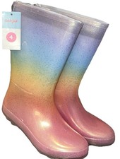 Kids' Target Cat & Jack Glitter Rainbow Ombre Rain Boots Size 4 Big Girls NEW