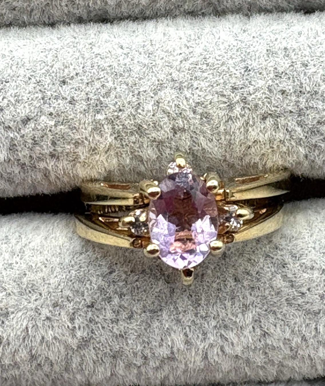Vintage Lind 14k HGE Reversible Spinner Flip Ring Amethyst Gemstone & CZ Cluster