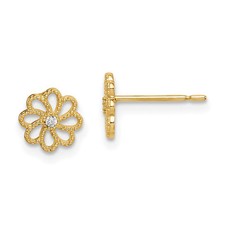 14k Yellow Gold Cubic Zirconia Flower Button Stud Earrings Perfect Gift for Her