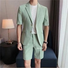 Men's Shorts Suit Jacket Sets Summer Thin Casual Short Sleeve Coats Streetwear