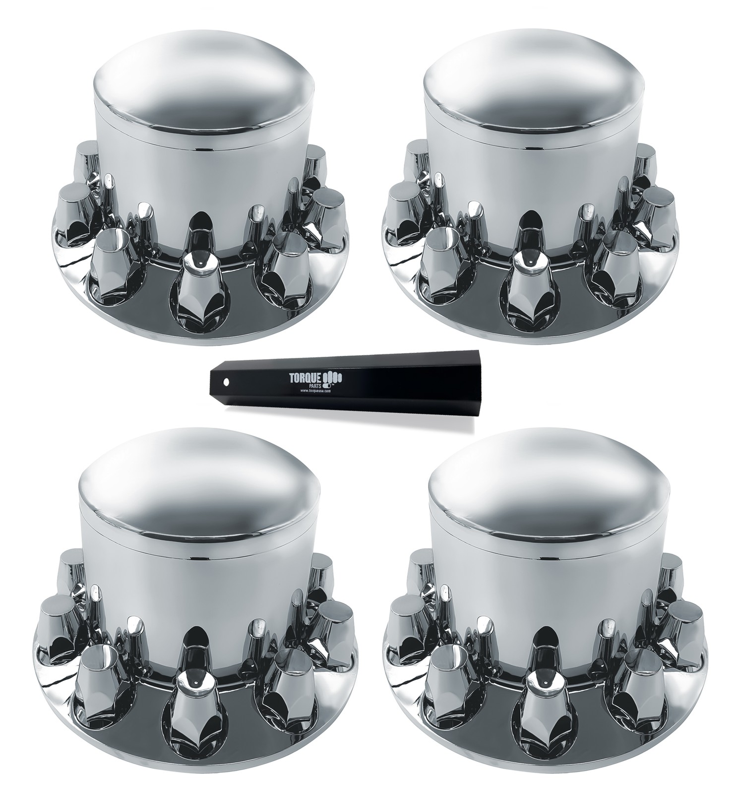 Chrome Rear Axle Wheel Covers with 33mm Lug Nuts - Set of 4