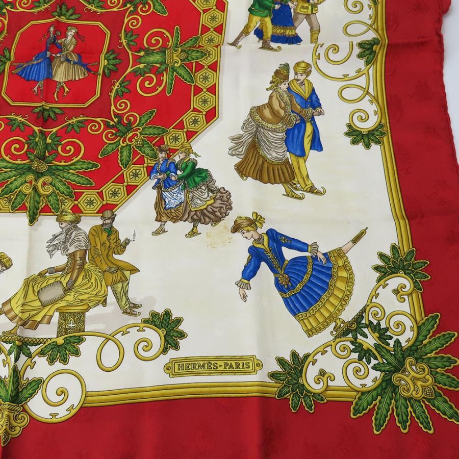 Hermes Carre90 Joies D'Hiver Winter Fun Silk Scarf Red Ivory Gold for Women