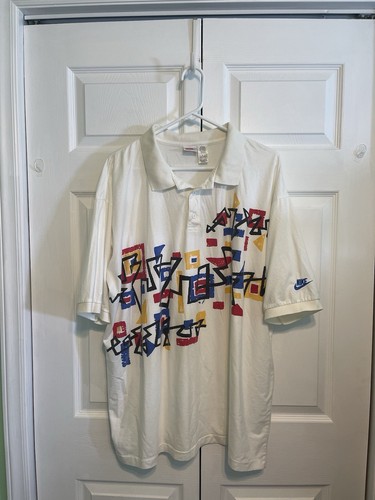 Vintage Nike Geometric Pattern Abstract Rare Polo Shirt 90’s Mens Size 2XL Crazy - Picture 2 of 12