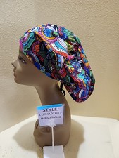 Geometric Bright Packed Women's Euro/Chef Surgical Scrub Hat/Cap Handmade