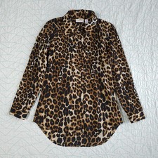 Chicos Leopard Animal Print Tunic Long Sleeve Button Up Blouse Womens S