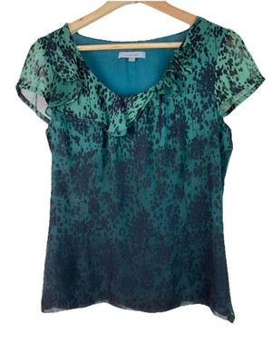 Classiques Entier Women's S Green Black Ombre 100% Silk Ruffle Blouse