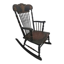 Antique Wooden Rocking Chair w/ Leather Seat Nursery Child Small Adult