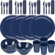 29 Pcs Dinnerware Set Camping 4 People Camping Bowls Plates Cups Utensils Set