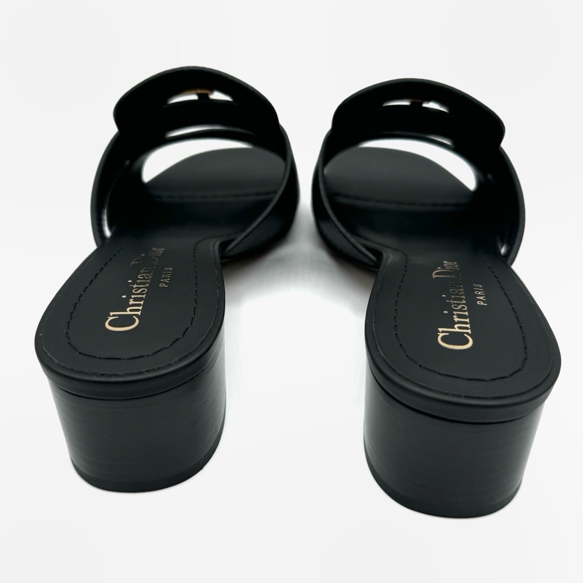 NEW Christian Dior Black Leather 30 CD Logo Montaigne Slide Heels