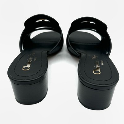 NEW Christian Dior Black Leather 30 CD Logo Montaigne Slide Heels