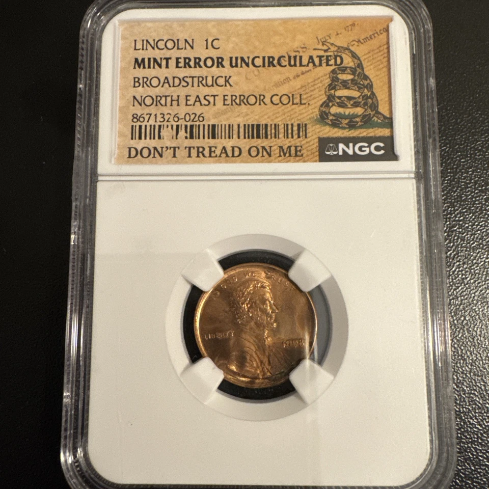 1998 Roosevelt 1C Mint Error – Broadstruck  NGC Uncirc - Don't Tread On Me Label - Image 2 of 4