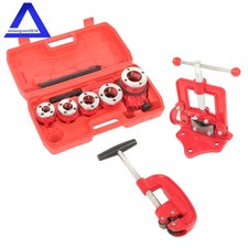 Ratchet Pipe Threader Handheld Pipe Threading Tool w/5 Dies Set + Pipe Cutter