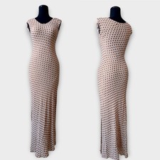 Sula Clothing Silk Zari Bias Cut Maxi Slip Dress XS Ivory Gold Block Print Y2K