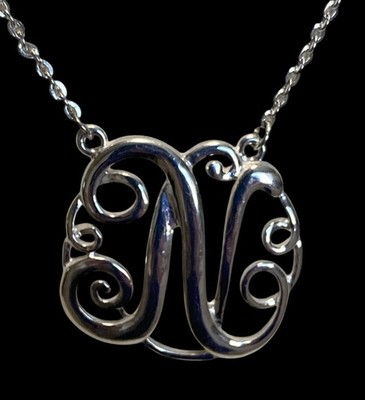 Silver Toned Necklace Initial N 16  With Extender 
