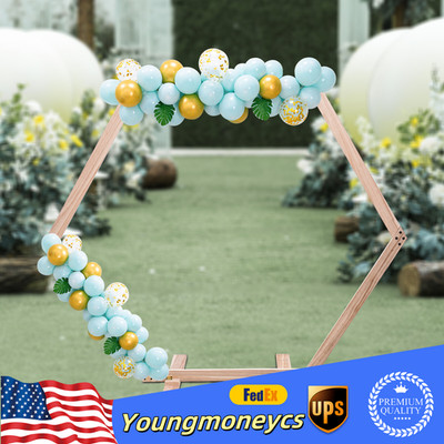 7.6 FT Hexagon Wood Wedding Arch Frame Decor Wood Hexagon Arch Backdrop Stand US