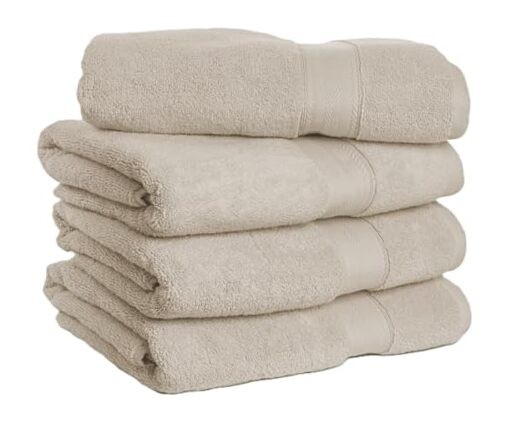 Premium Zero Twist 100% Cotton Bath Towels 4-Pack in Beige