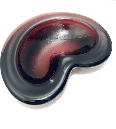 1960s Blenko MCM Plum Hand Blown Art Glass Kidney shaped Ashtray