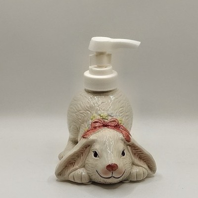 Vintage Bunny White Ceramic Pump Soap Dispenser Cottage New Shabby Rabbit 