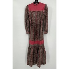 Vintage Womens Handmade Prairie Maxi Dress Size S Paisley Floral Tiered Boho
