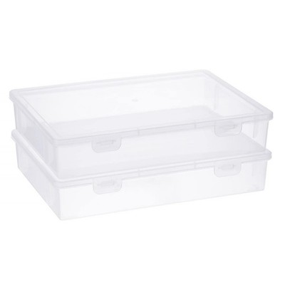 BTSKY Clear Plastic Storage Box with Flap Lid, Medium-2 Pack, 
