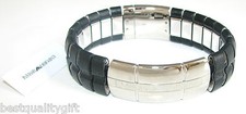 NEW EMPORIO ARMANI S/STEEL BLACK SEGMENT LEATHER CUFF BRACELET EGS1263 MSRP 275