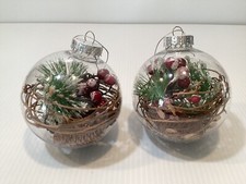 Christmas Ornaments 2 Large Woodland W/Berries, Pine Cones  Greenery