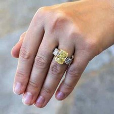 Unique Canary Yellow 5.21CT Citrine With 3.62CT Shiny CZ Engagement Women's Ring