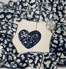 Broken China Mosaic Tile Arts and Craft Supplies - Blue White Heart Tile E819