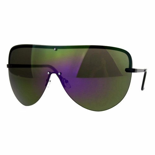 Oversize XL Huge Big Rimless Shield Black Brown Pink Blue Metal Frame Sunglasses - Afbeelding 6 van 35