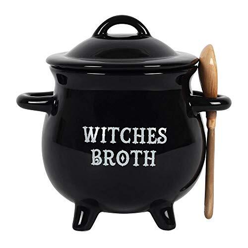Witches Broth Cauldron Ceramic Bowl with Broom Spoon - Picture 2 of 5
