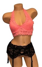 Lot of 2 Victoria s Secret Coral Lace Bralette S Black Sheer Lace Nylon Garter