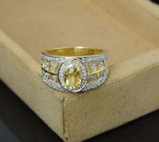 Beautiful Yellow Citrine Ring Pave Diamond ring 925Sterling Silver Wedding ring