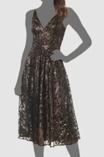 Dress The Population Womens Black Elisa Sequin Fit & Flare Dress Size M