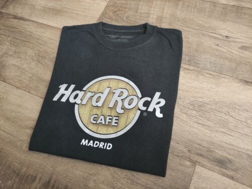 Hard Rock Café Madrid T-Shirt Souvenir Schwarz Geschrieben Geprägte GRÖSSE S - Bild 1 von 7