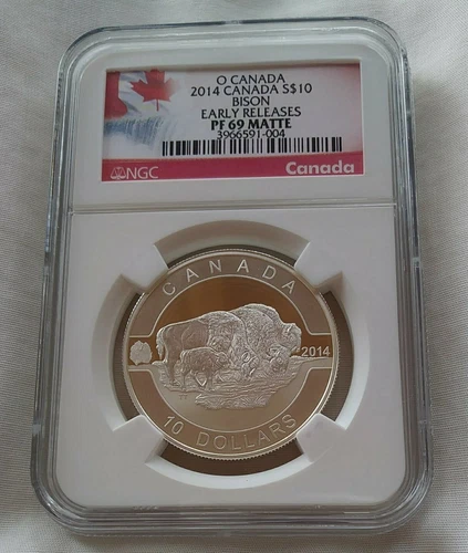 2014 CANADA NGC PF 69 MATTE O CANADA BISON $10 1/2 Oz .9999 Silver Coin