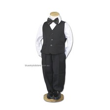 Boys Kids Baby Black Formal Suit Set 4pcs Wedding Christening Suit Size 000-16