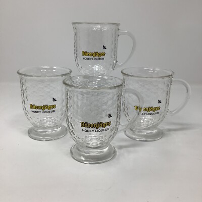 Bärenjäger Barenjager Honey Liqueur Glass Coffee Mug Honeycomb Pattern Set of 4