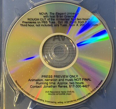 NOVA THE ELEGANT UNIVERSE ROUGH CUT DVD PREVIEW SCREENER BRIAN GREENE RARE