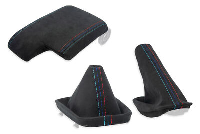 SCHALTMANSCHETTE HANDBREMSSACK ARMLEHNE FUR BMW E46 SCHWARZ ALCANTARA n. M
