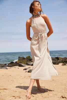 Free People FP Beach Cooper Midi-Wickelkleid silber Größe L neu mit Etikett UVP 78 $ kostenloser Versand