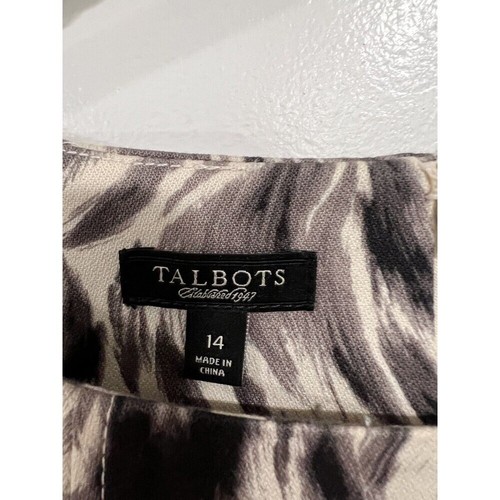 Talbots Dress 14 Cream Black Gray Sheath Stretch Cotton Career Church - Imagen 2 de 8