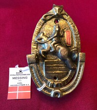 NOS Small Danish Solid Brass Door Knocker FOX HUNT SCENE Man Horse Fox DENMARK