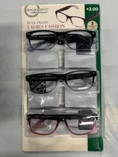 Design Optics by Foster Grant Women's Fashion Full Frame  Glasses 3PK+2.00 O/BOX