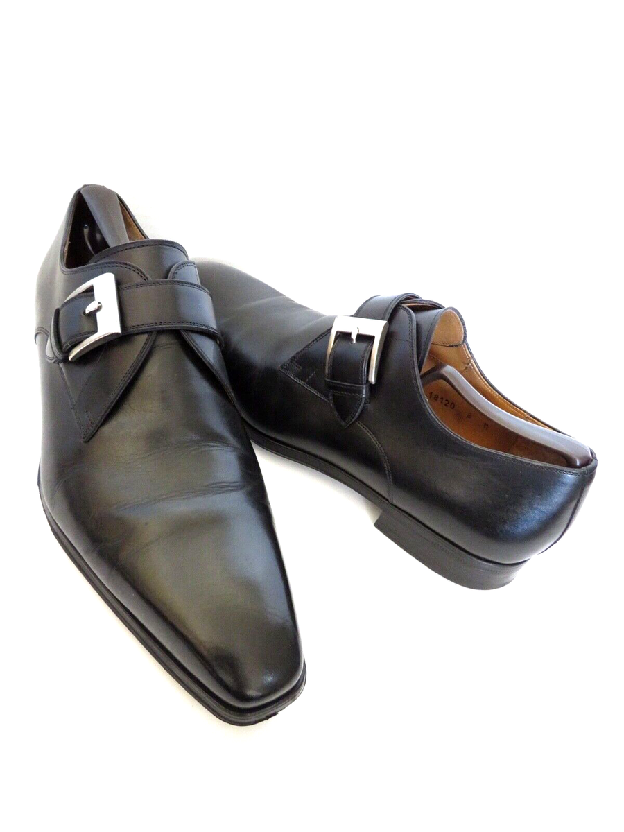 MAGNANNI Black Monk Strap Leather Dress Shoes SZ 8 M | eBay display picture 1