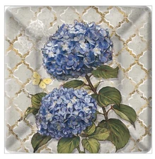 IHR Square Dinner Paper Plates, 10 Sq Plates , 10” Blue Heirloom Flower New